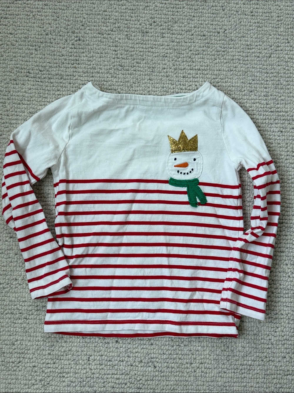 Boden Red & White Striped Holiday Snowman Top